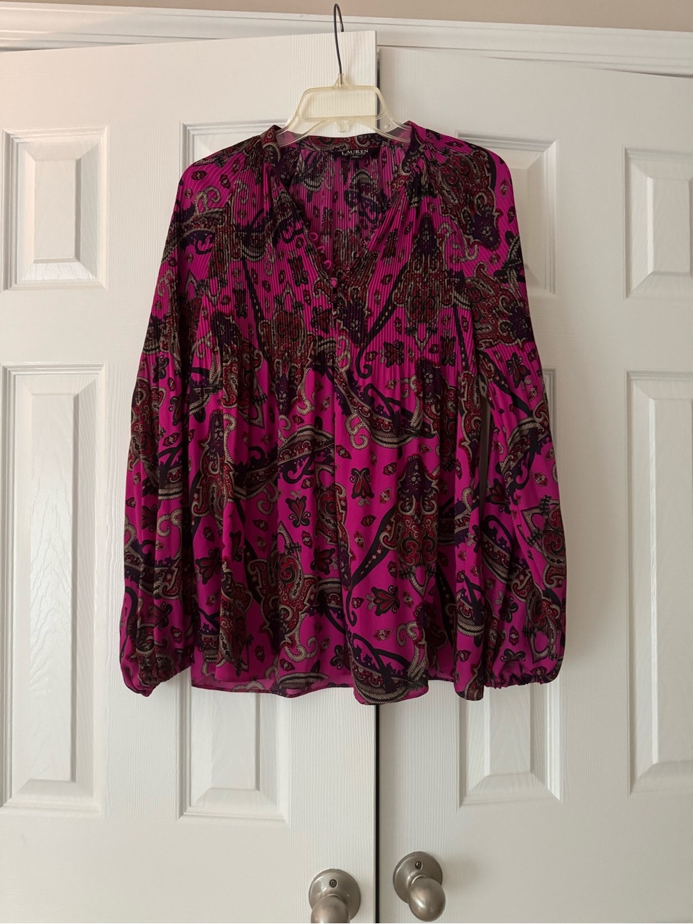 Ralph Lauren Magenta Paisley Long-Sleeve Tunic Blouse, size large